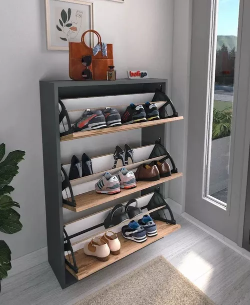 купить Полка для обуви Nex Home Полка для обуви, 3 отделения, 74x24x111 см, Антрацит/Дуб (18-03-82) в Кишинёве 