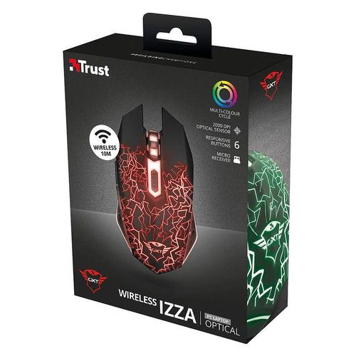 cumpără Mouse Gaming Trust Gaming Mouse GXT 107 Izza Wireless, Micro receiver, 800-2400 dpi, 6 buttons and unique LED light design, Rubberized top cover for a firm grip, Black în Chișinău 