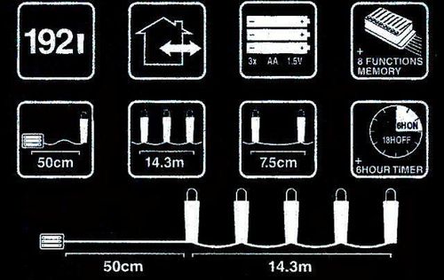 купить Декоративное освещение Promstore 34359 Огни новогодние Нить 192LED т-бел, 3xAA, 8реж, таймер 6ч в Кишинёве 