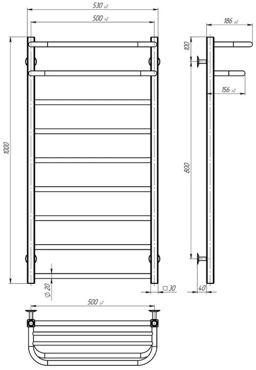 cumpără Uscător de prosoape Lianat 3020 Lux-Oteli 500x1000 П9 inox Milano în Chișinău 