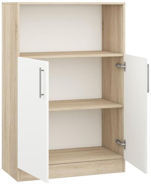 купить Офисный шкаф Mobildor-Lux Consolă Practik semi-deschisă cu polițe (80x40x120H cm) Sonoma/White в Кишинёве 