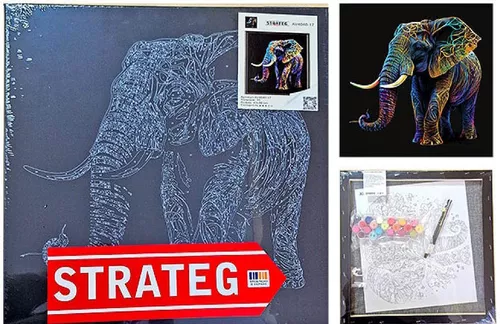 cumpără Tablou pe numere Strateg 57215 Elefant colorat 40x40cm (fundal negru) în Chișinău 
