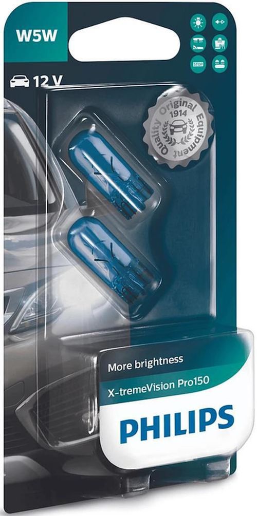 купить Автомобильная лампа Philips W5W X-tremeVision Pro150 +150% 3300K 12V 5W W2,1x9,5d BL (2 buc) (12961XVPB2) в Кишинёве 