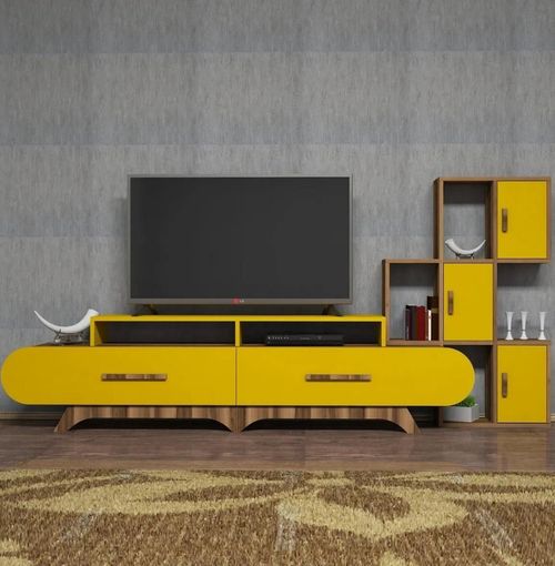 cumpără Comodă TV Trendy Flora S, Nuc, Galben 205x50x36cm în Chișinău 