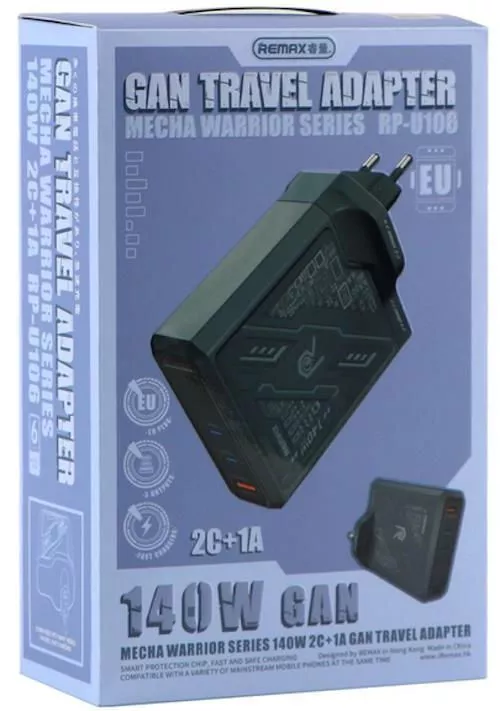 купить Зарядное устройство сетевое Remax RP-U106 GaN EU 140W 2C+1A Grey в Кишинёве 