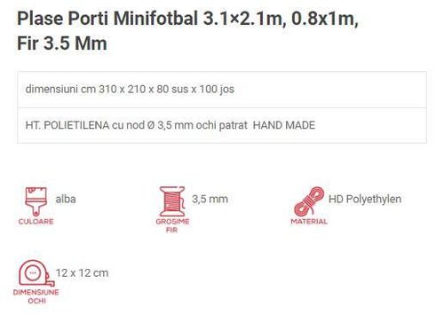 купить Спортивное оборудование misc 7884 Plasa fotbal 3*2*0,8* 1 m, fir 3.5mm ochi patrat 535 FDP (pereche) в Кишинёве 