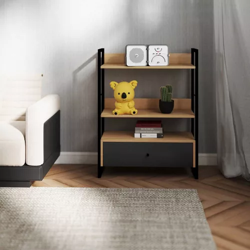 купить Офисный стеллаж Deco Alto 3 nivele 70x30x90H Oak/Dark Grey/Black в Кишинёве 