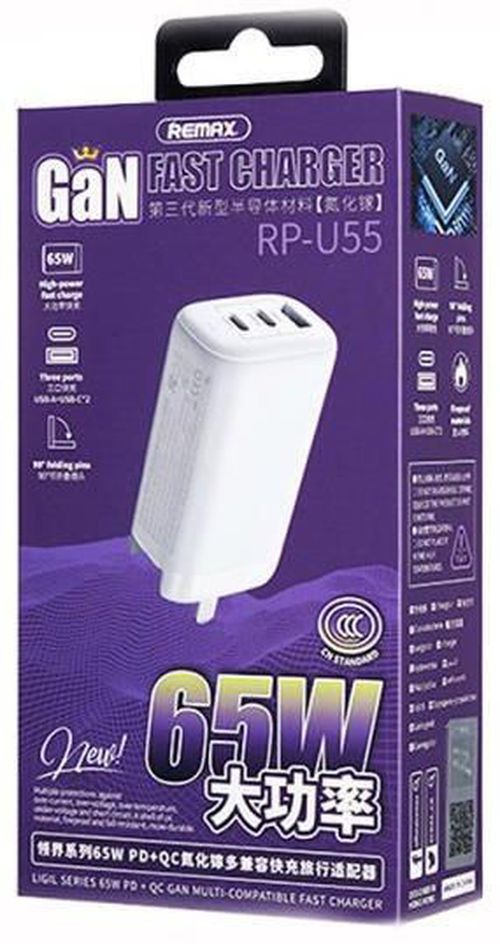 купить Зарядное устройство сетевое Remax RP-U55 65W 65W PD+QC GaN в Кишинёве 