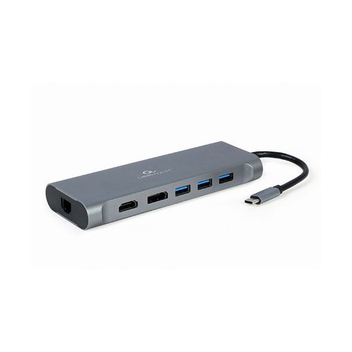 cumpără Gembird  A-CM-COMBO8-01, USB Type-C 8-in-1 multi-port adapter (Hub3.0 + HDMI + DisplayPort + VGA + PD + card reader + LAN + stereo audio), USB Type-C PD charge support, space grey în Chișinău 