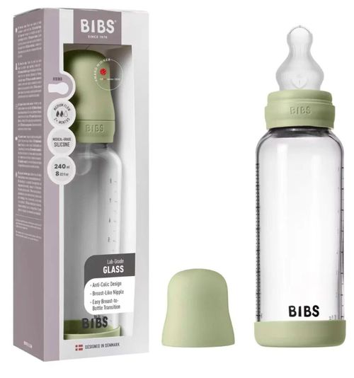 купить Поильник BIBS 50201250 Set biberon din sticla anticolici Sag, tetina silicon cu flux mediu, 240ml в Кишинёве 
