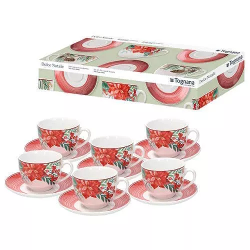 купить Чашка Promstore 54101 Set cani 6buc, Tognana Dolce Natale cu farfurioare, portelan в Кишинёве 