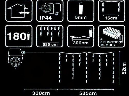 cumpără Ghirlandă Promstore 34337 Огни новогодние Сосульки 180LED бел, 6x0.5m, 8реж, зел каб în Chișinău 