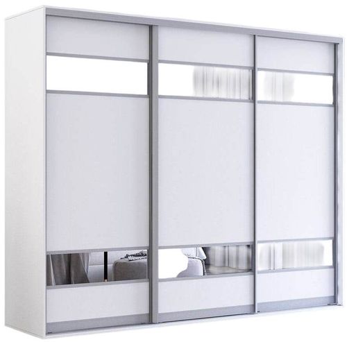 cumpără Dulap Mobildor-Lux Fox uși glisante din PAL cu elemente din oglindă (240x60x200H cm) Alb în Chișinău 