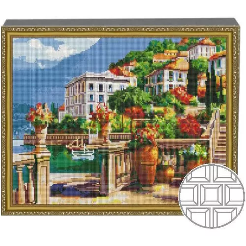 cumpără Tablou pe numere Art Gallery QB201184 Mozaic cu diamante patrate 40x50cm Orasel pe malul lacului în Chișinău 