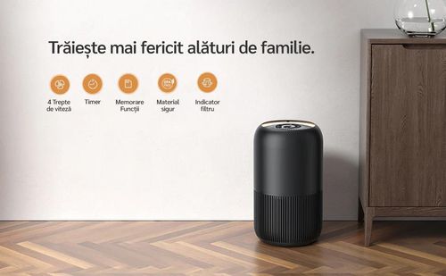 купить Очиститель воздуха EvoAir YuvoSpin, УФ-С лампа, фильтр 3 в 1, True HEPA, активированный уголь, черный в Кишинёве 