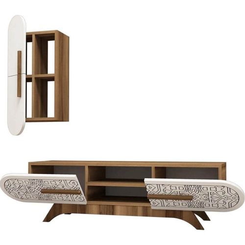 cumpără Comodă TV Trendy Defne, Nuc, Alb 145x37x35cm în Chișinău 