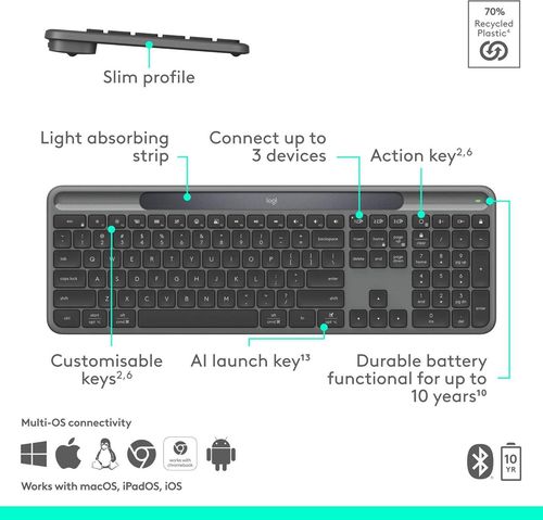купить Клавиатура Logitech Slim Solar+ K980 в Кишинёве 