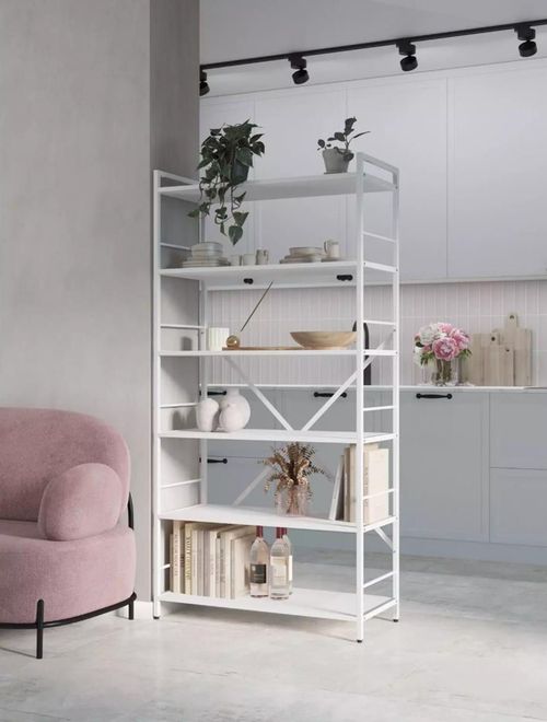 купить Офисный стеллаж Nex Home Raft metalic Loft 1700x800x350mm, 5 polite PAL, White/White snow в Кишинёве 