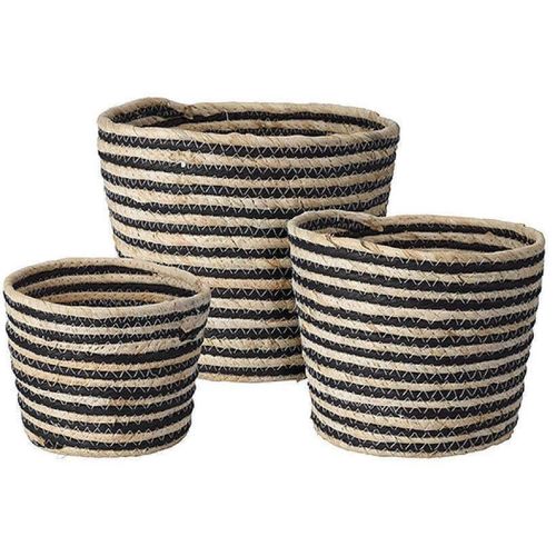 купить Короб для хранения H&S 38996 3 шт. плетеные корзины (17X15, 20X18, 23X21 см) натуральные, черные полосы в Кишинёве 