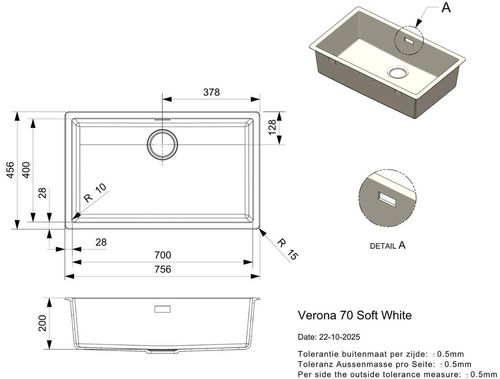 cumpără Chiuvetă bucătărie Reginox R41024 Verona 70 Soft White în Chișinău 