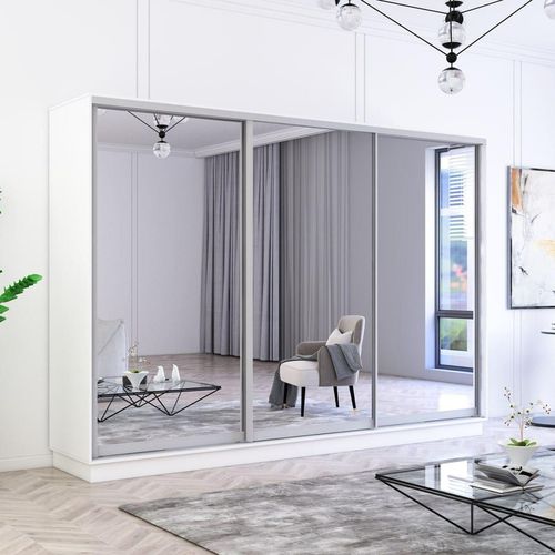 cumpără Dulap Mobildor-Lux Fox uși glisante din oglinzi (320x60x210H cm) Alb în Chișinău 