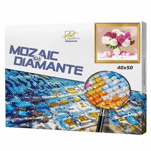 купить Картина по номерам Art Gallery GA73643 Mozaic cu diamante 40x50cm Bujori albi si roz в Кишинёве 