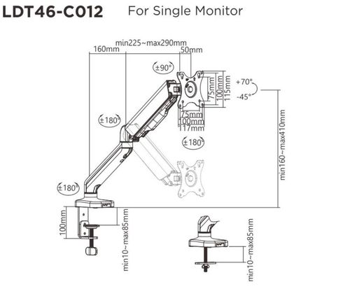 cumpără Accesoriu PC Brateck LDT46-C012 Spring-Assisted Monitor Arm, for 1 monitor în Chișinău 