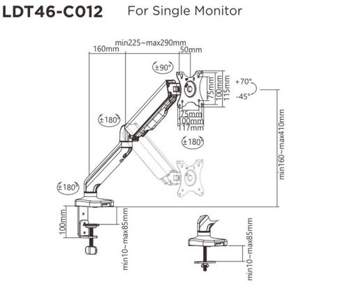 купить Аксессуар для ПК Brateck LDT46-C012 Spring-Assisted Monitor Arm, for 1 monitor в Кишинёве 