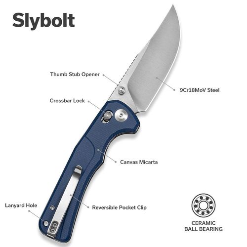 купить Нож походный Sencut S25001A-2 Slybolt, mâner Canvas Micarta albastru, Crossbar Lock в Кишинёве 