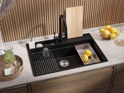 купить Мойка кухонная Primagran Oslo 80 Pocket Multilevel Black + accesorii 530x780 MOHKC в Кишинёве 