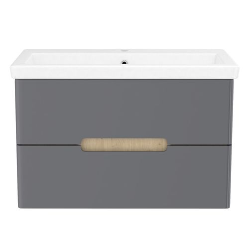 Комплект мебели PUERTA 80см серый: шкаф навесной, 2 ящика + умывальник накладной арт 13-16-018 